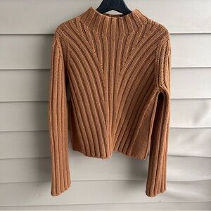 VINCE Wool Cashmere Blend Chestnut Brown Mock Neck Chunky Ribbed Sweater XS